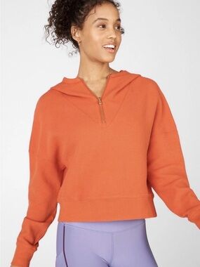 Fabletics Lizzie Hoodie Orange Cropped Pullover Hoodie 1/4 Zip Activewear Top